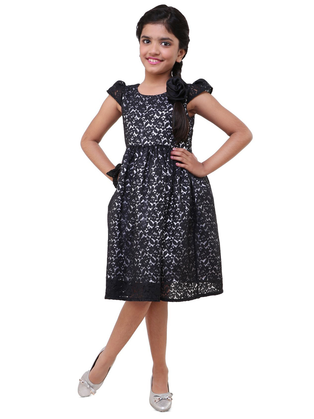 Wish little Lace Girls Self Design Fit and Flare Dress