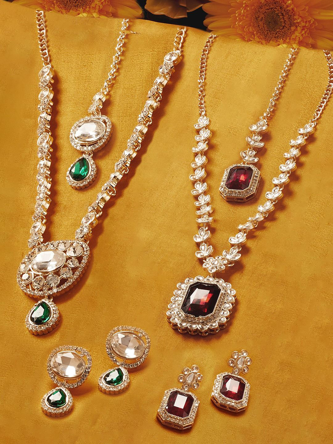 AMI Set Of 2 Gold-Plated Austrian Diamon Stone-Studded Jewellery Sets