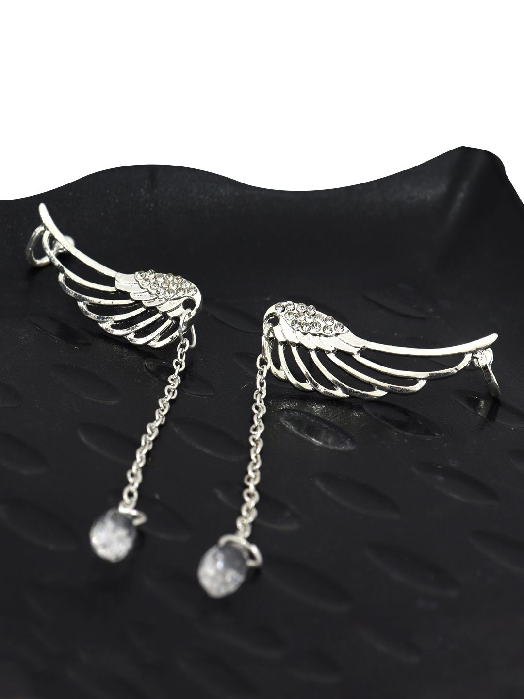 Krelin Silver-Plated Classic Crystal Drop Tassel Angel Wings Ear Cuff