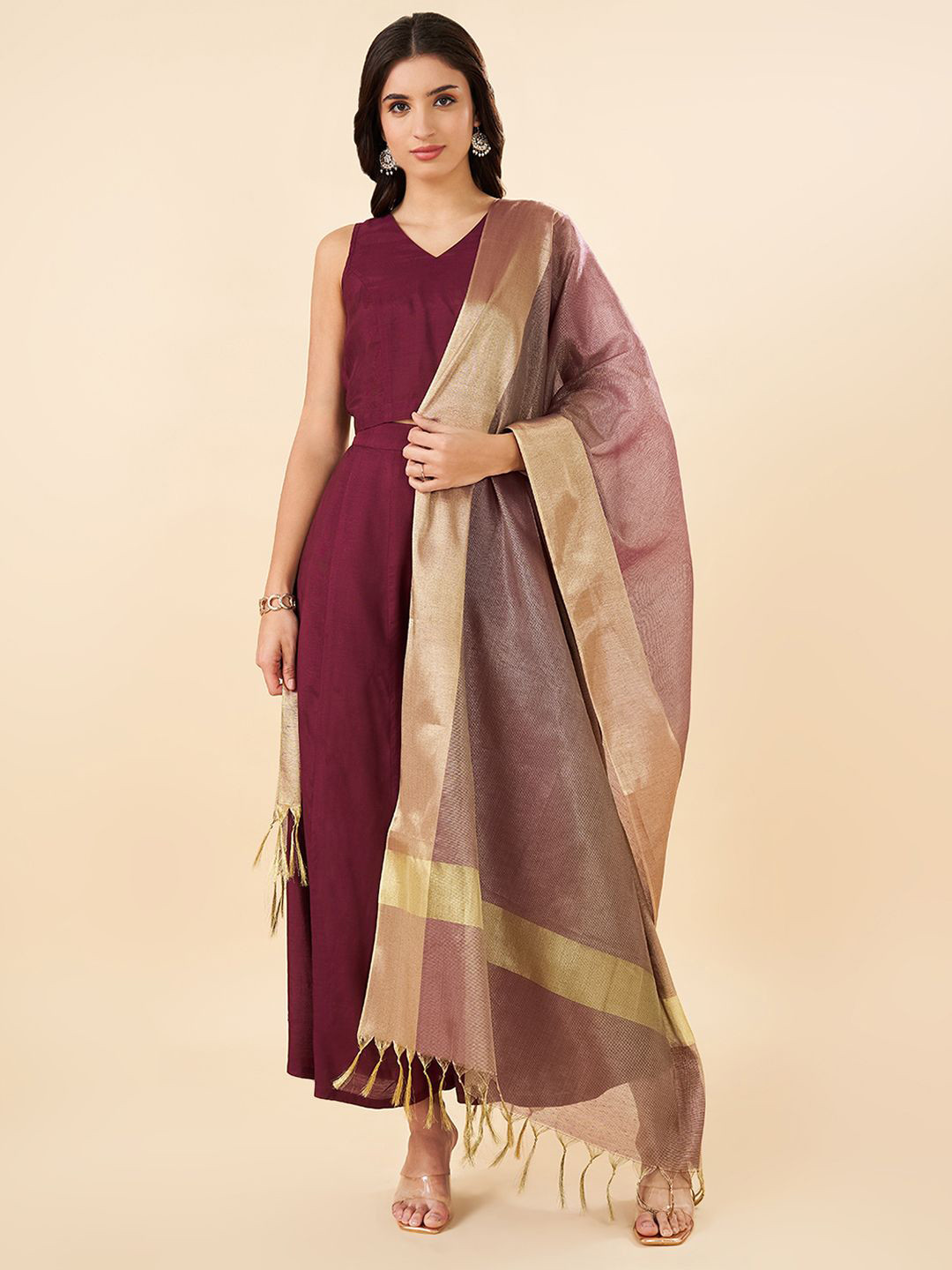 RANGMANCH BY PANTALOONS Zari Work Tasselled Dupatta