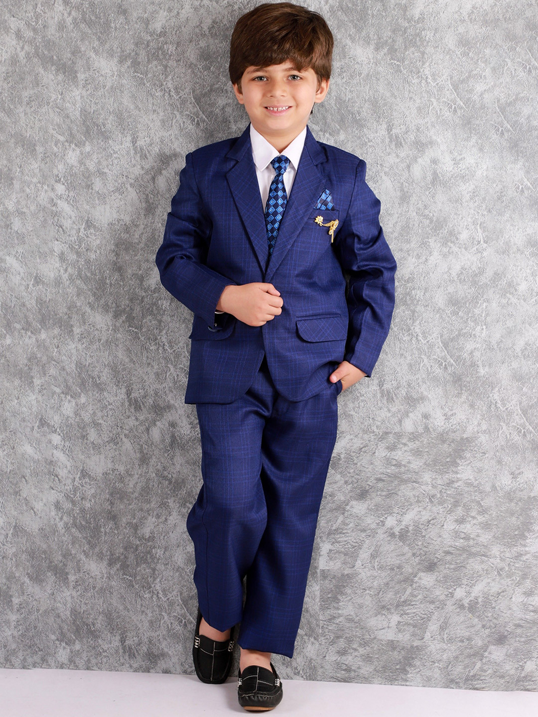 BAESD Boys Regular Fit 5-Piece Checked Blazer and Trousers