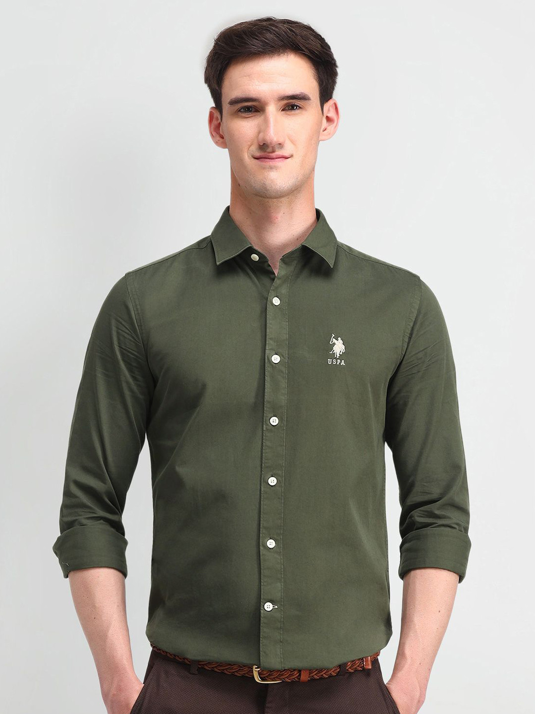 U.S. Polo Assn. Denim Co. Men Manhattan Solid Cotton Slim Fit Semiformal Shirt