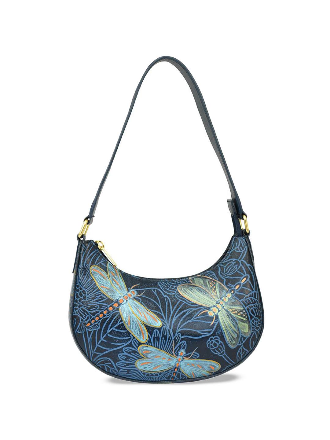 Anuschka Women Graphic Printed Half Moon Leather Shoulder Bag