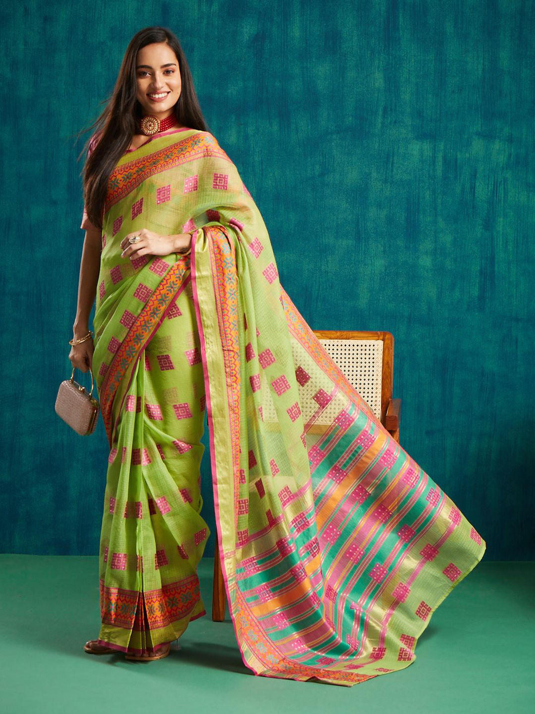 RACHNA Checked Ready to Wear Dharmavaram Saree