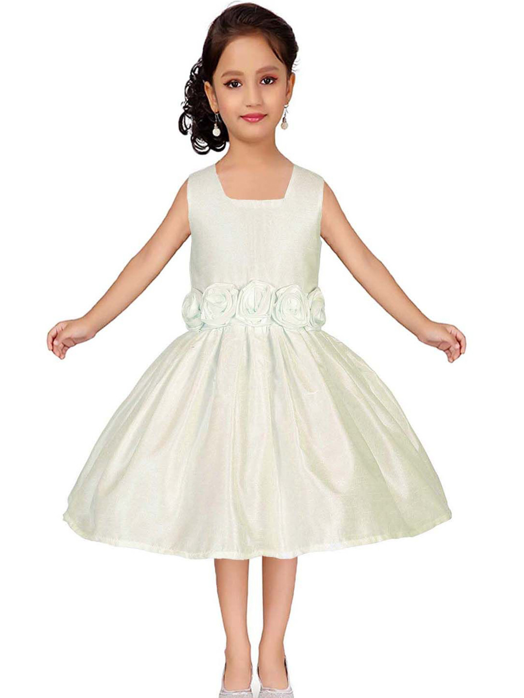 Wish little Girl Self Design Square Neck A-Line Dress