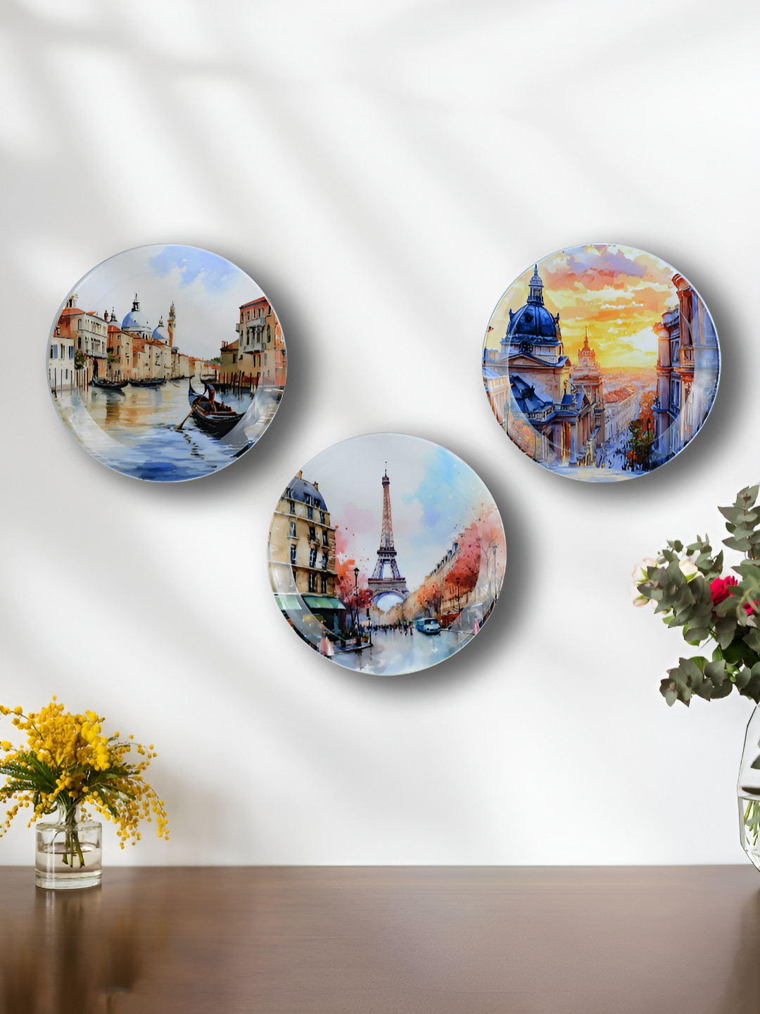 Maison Modern White & Blue Cities Printed Iron Round Wall Plates