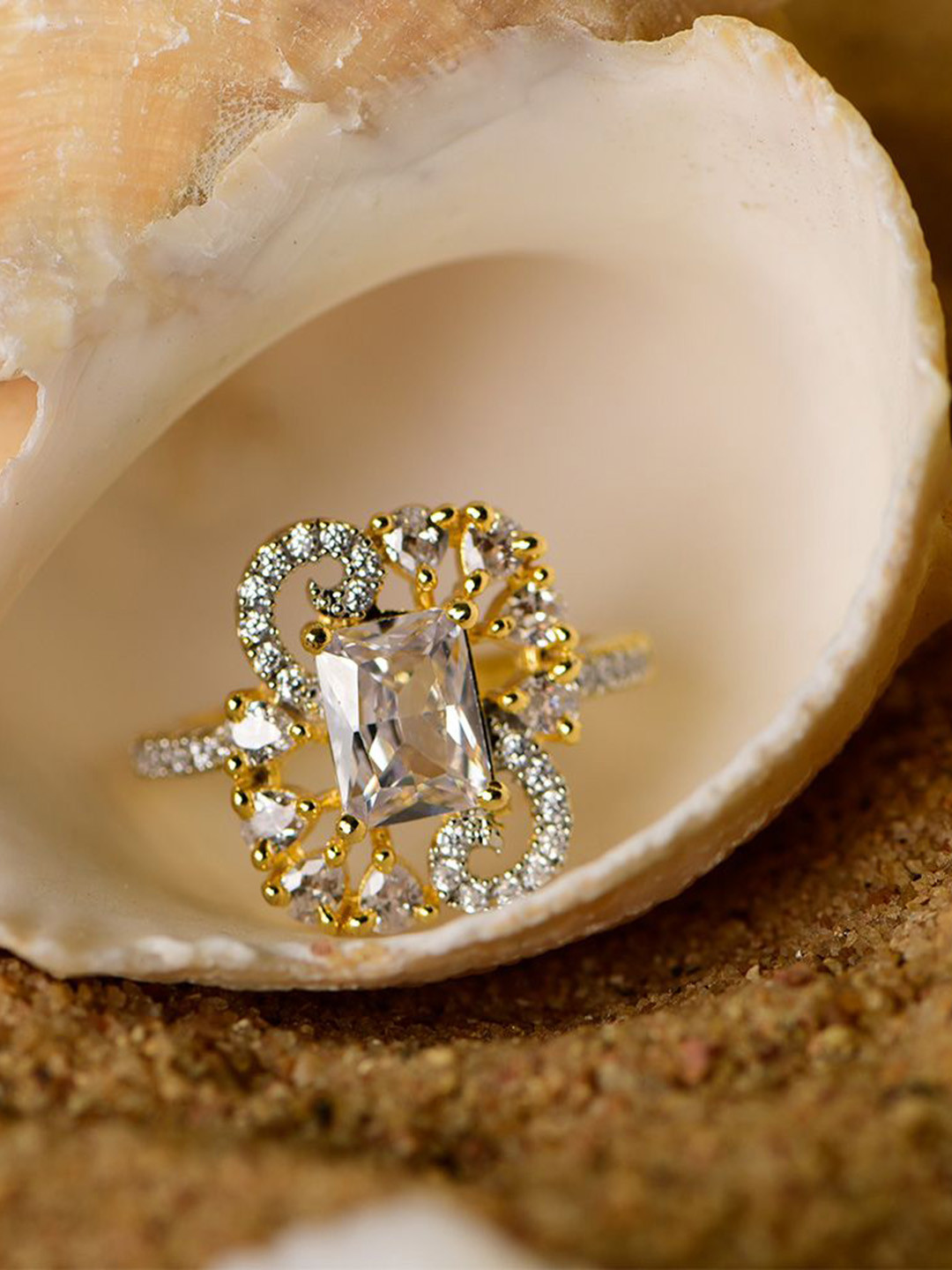 SHARLEEZ  Rhodium -Plated AD Stone-Studded Finger Ring