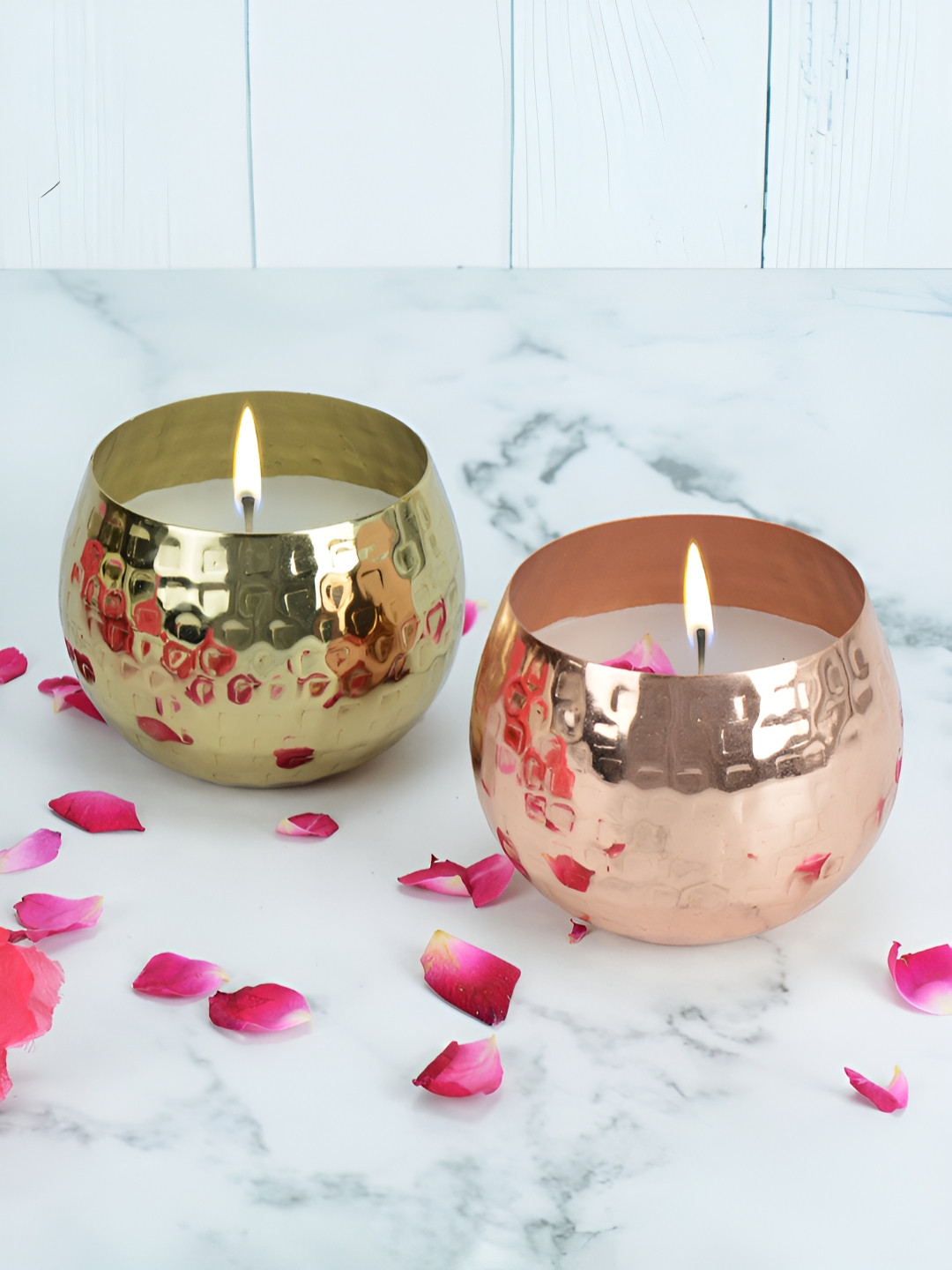 Maison Modern Gold Toned & Copper Toned Amber Glow Scented Metal 2Pcs Solid Jar Candles