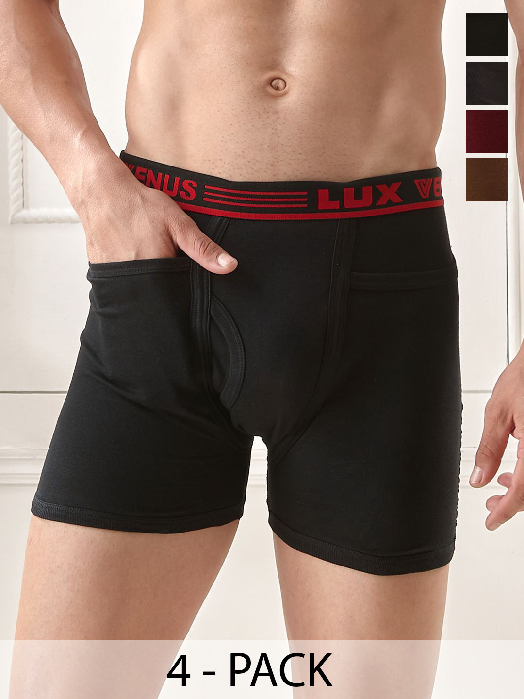 LUX VENUS Pack of 4 Assorted Men Cotton Pocket Trunk  NW1_VENUS_PKT_DRW_AST_100_4PC