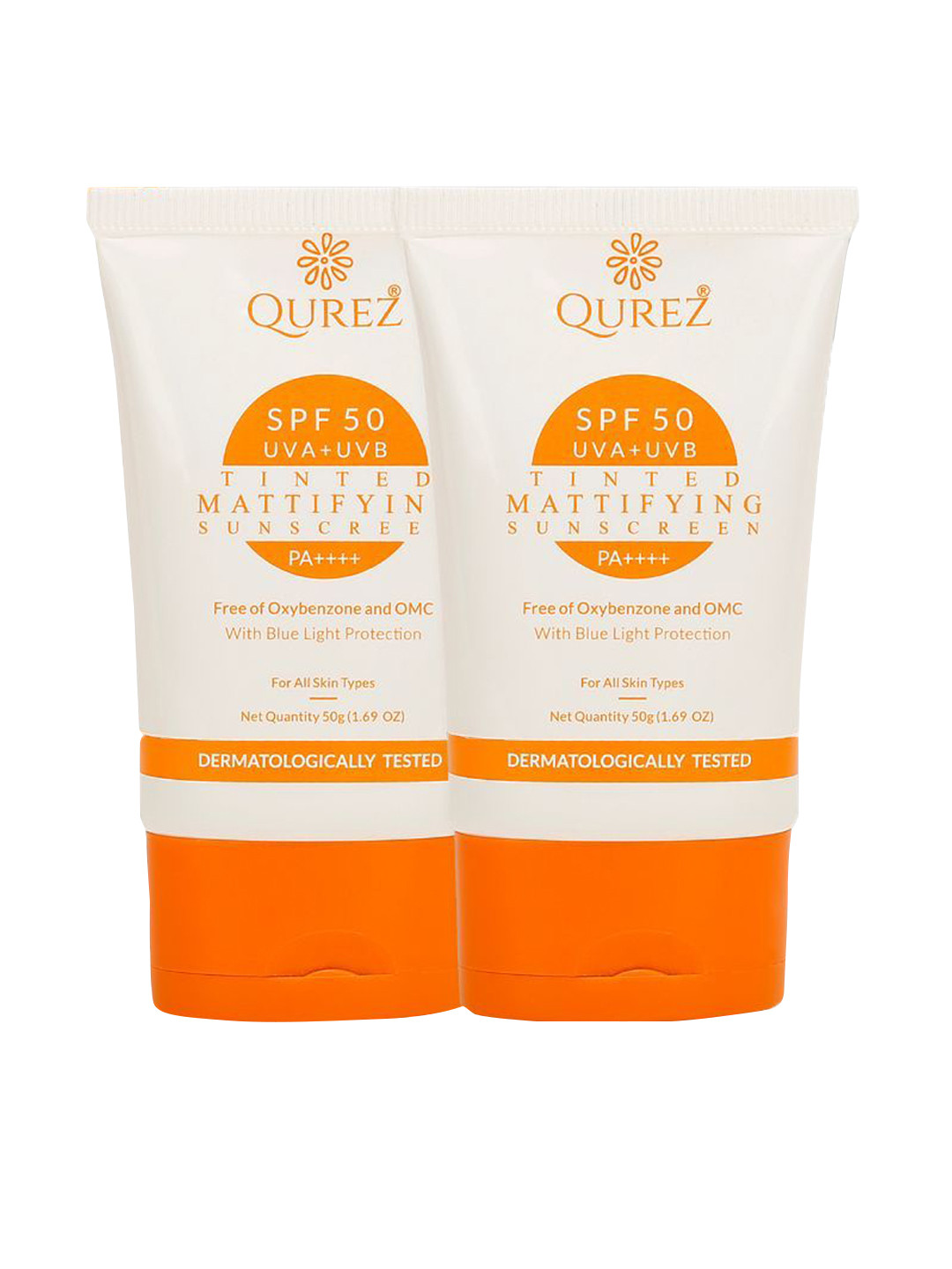 QUREZ 2-Pcs Bluelight Protection Tinted Mattifying Sunscreen SPF50 UVA+UVB PA++++ 50g Each