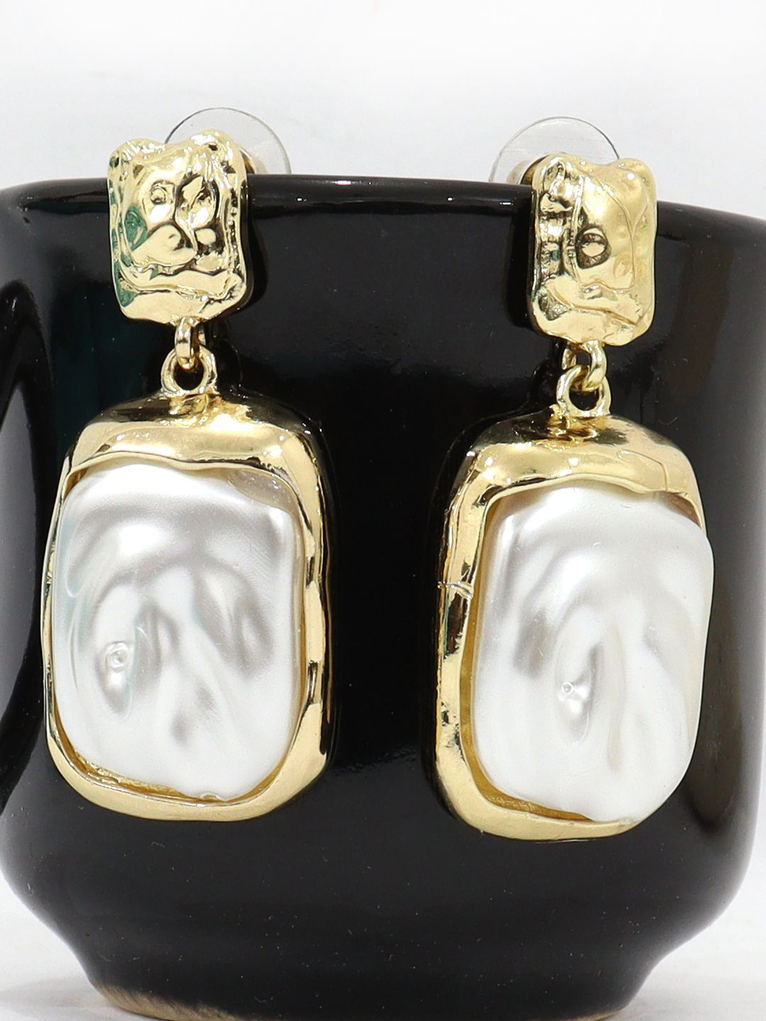 Krelin Gold-Plated Square Antique Pearls Beaded Drop Earrings