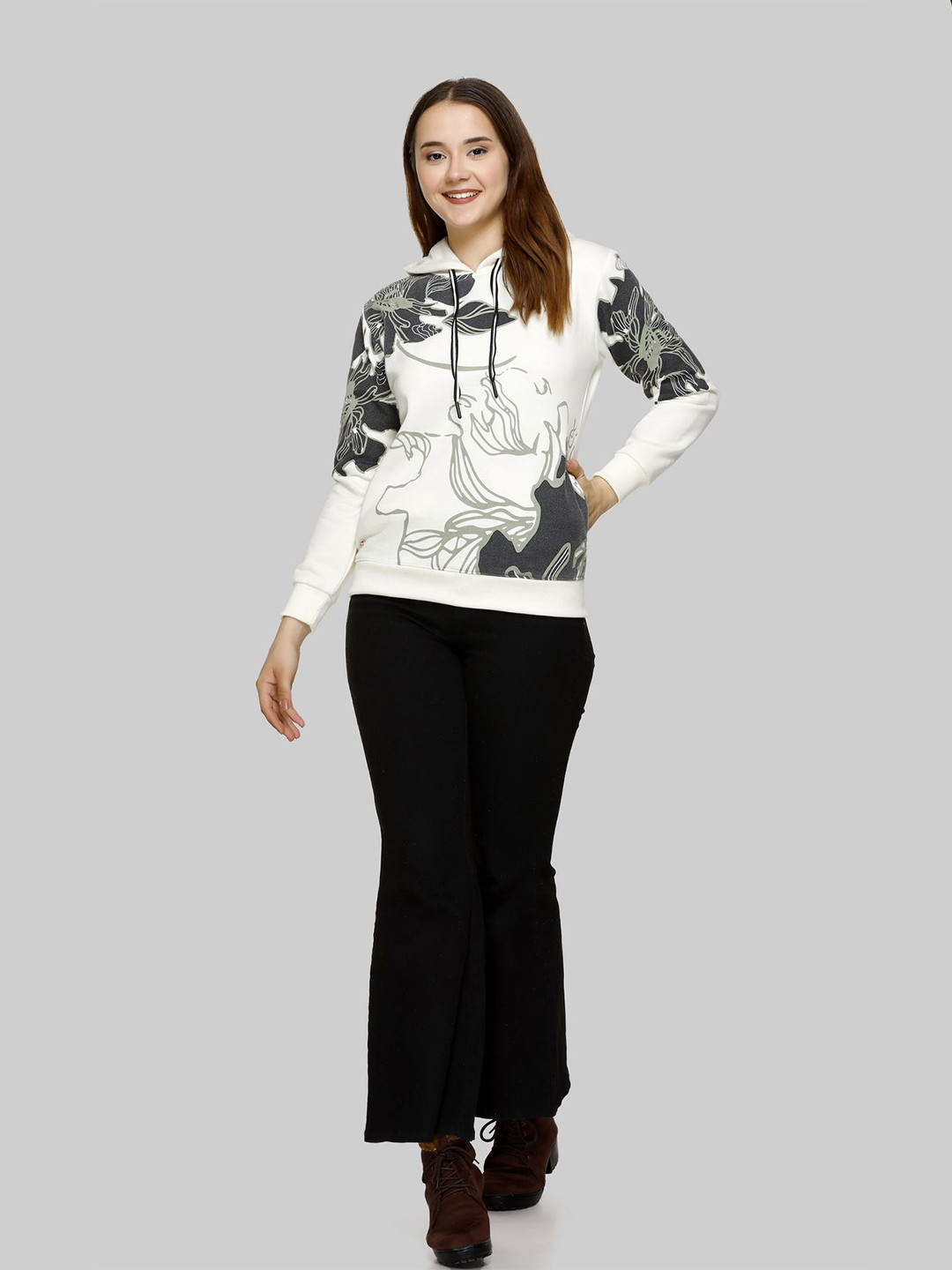 Pink Marie Women Self Design Hooded Winter Sweatshirt