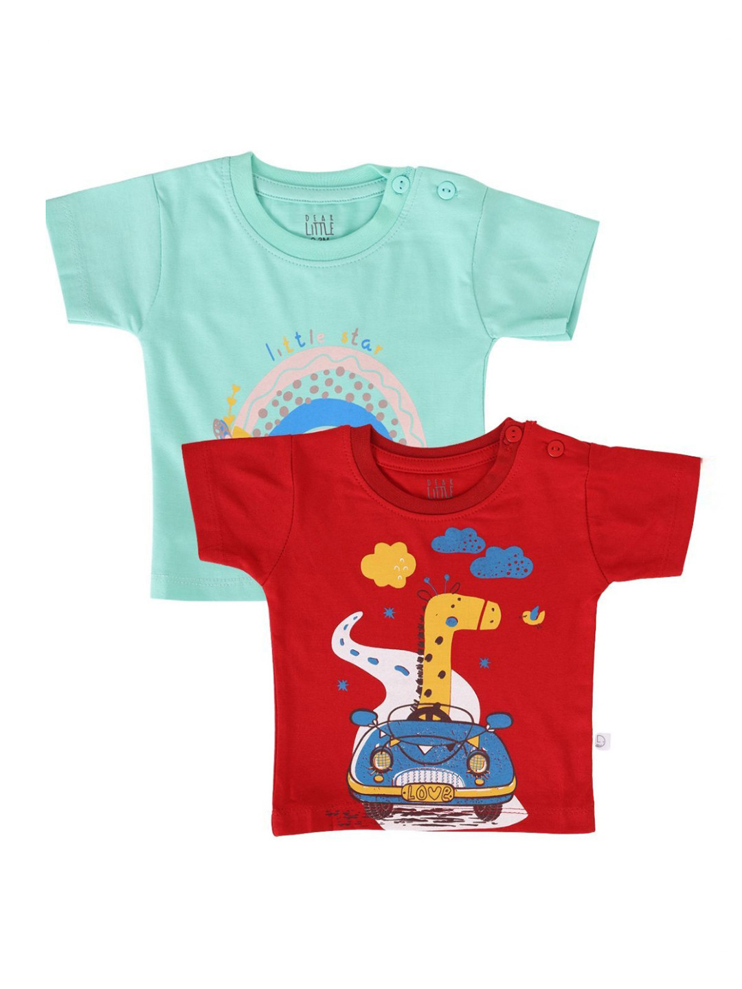 Dear Little Boys Pack Of 2 Graphic Printed Round Neck Cotton T-shirts