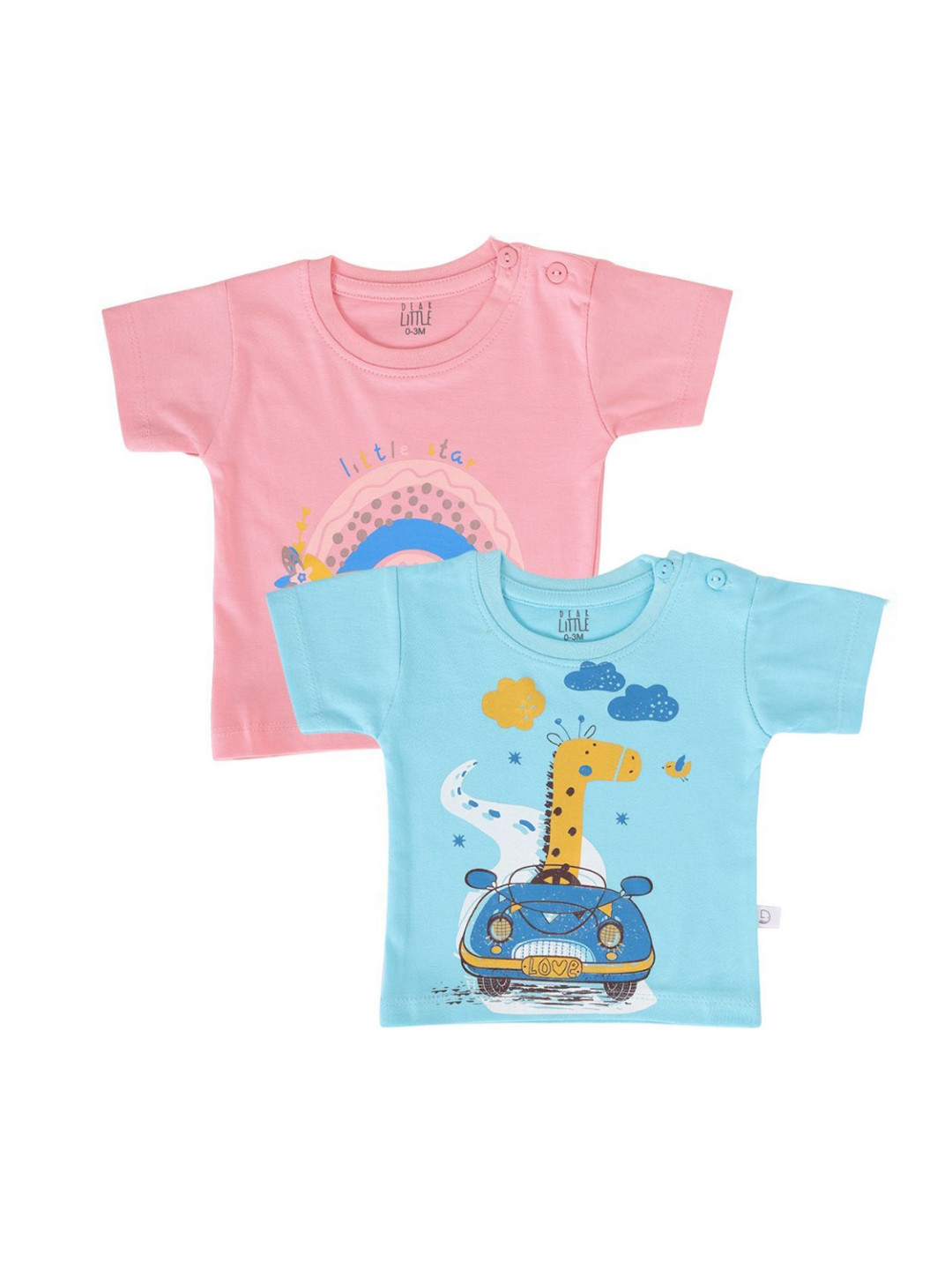 Dear Little Boys Pack Of 2 Graphic Printed Round Neck Cotton T-shirts