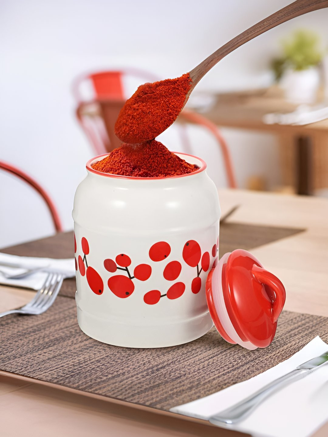 Umai White Conversational Ceramic Air Tight Flip Top Canister-2.5L