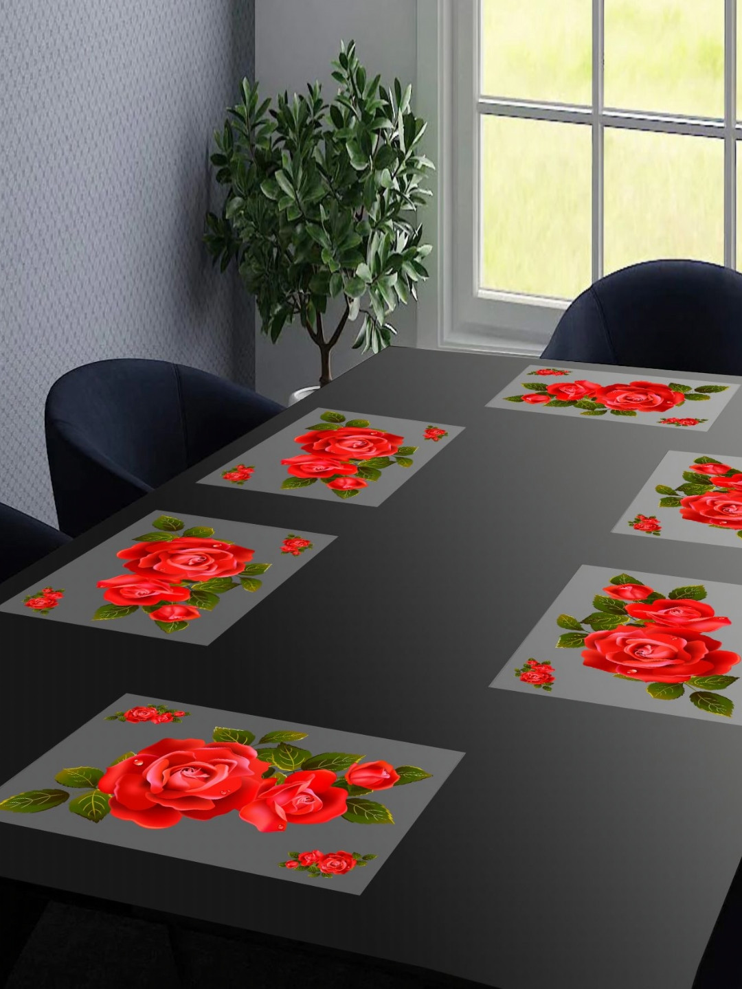 LooMantha Transparent  & Red 6 Pieces Printed Rectangular Table Placemats
