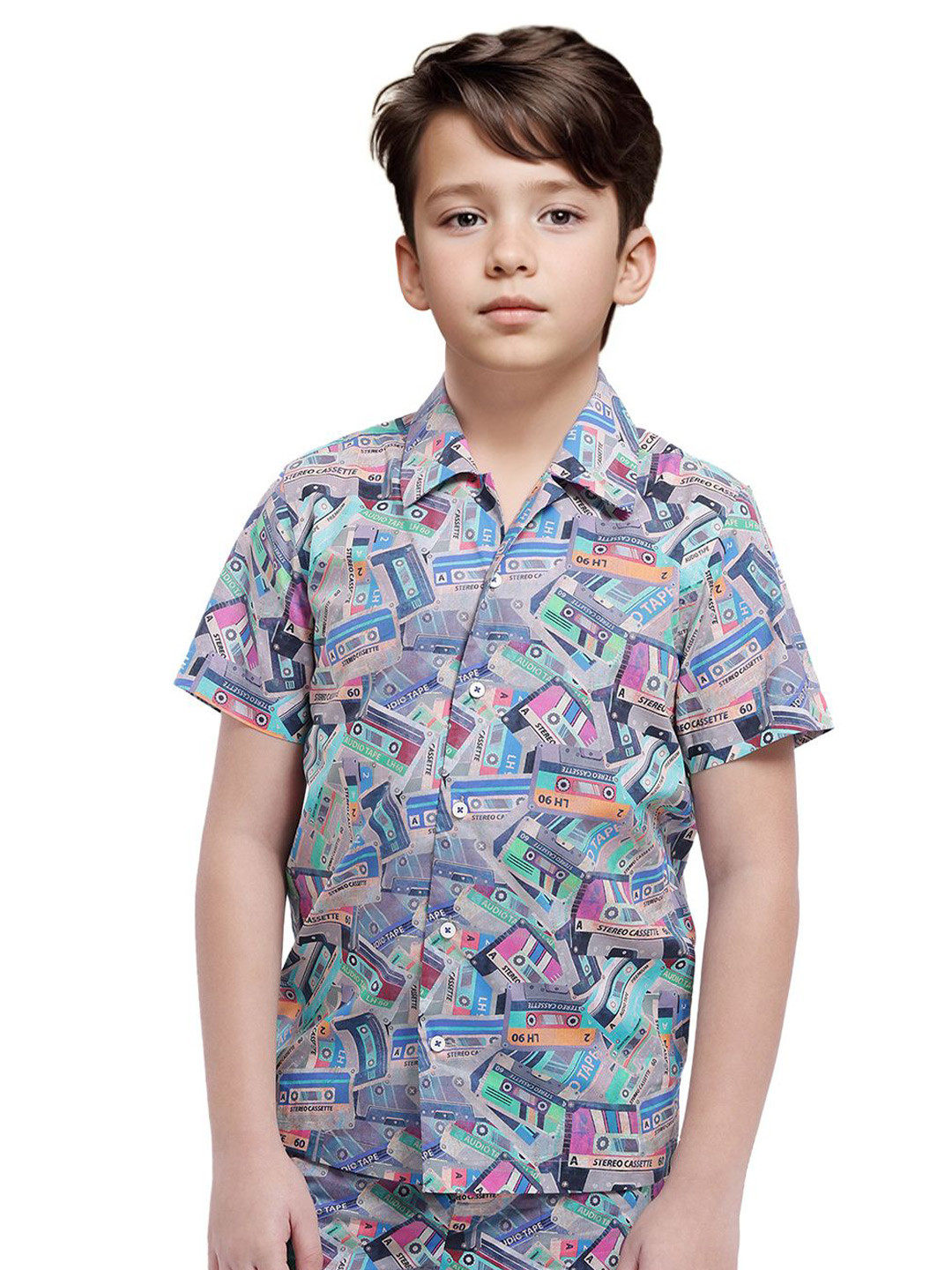 Rare Ones Boys Digital Print Cuban Collar Shirt