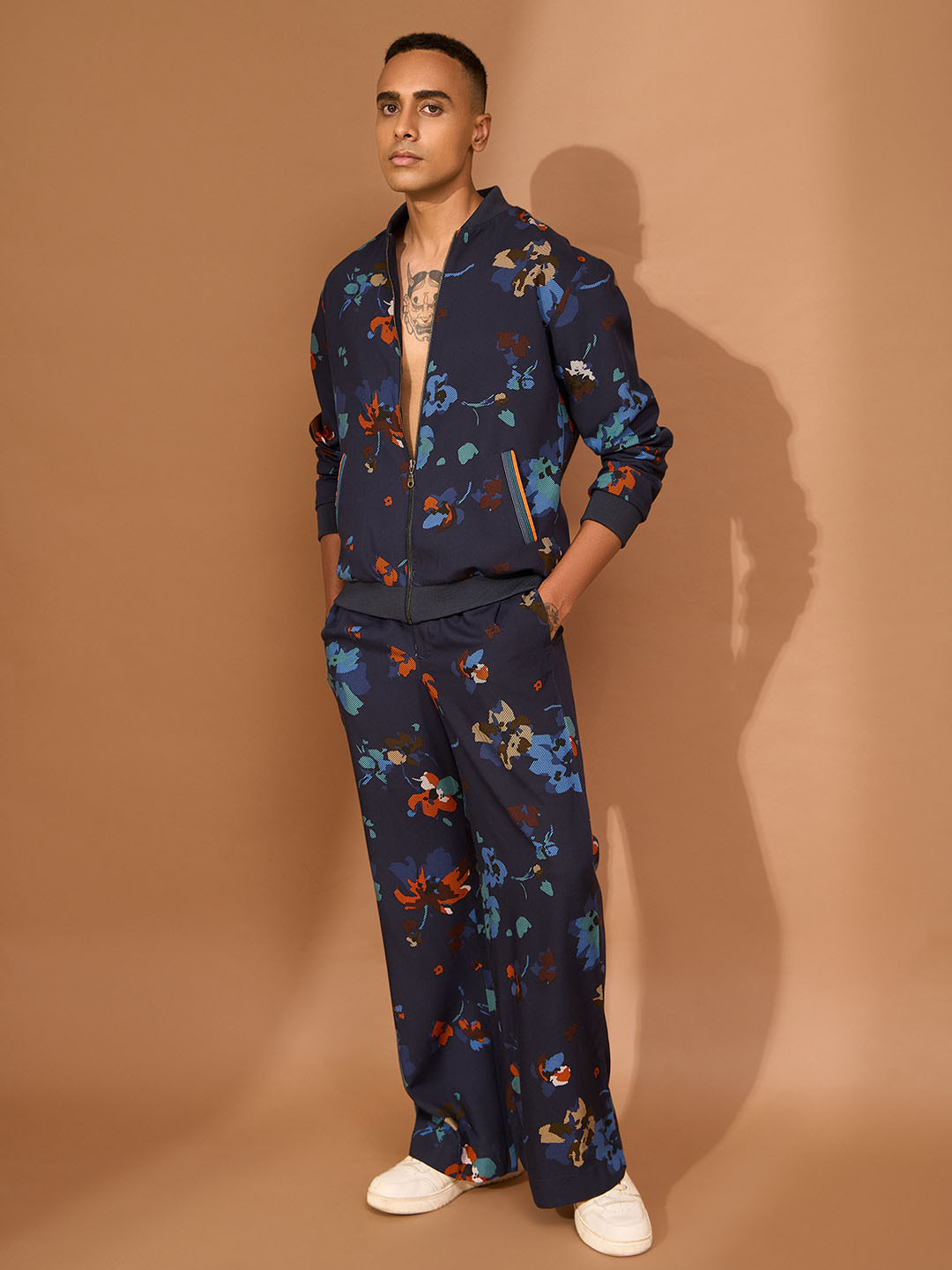 VIVEK KARUNAKARAN Men Stand Collar Floral Printed Casual Bomber Jacket