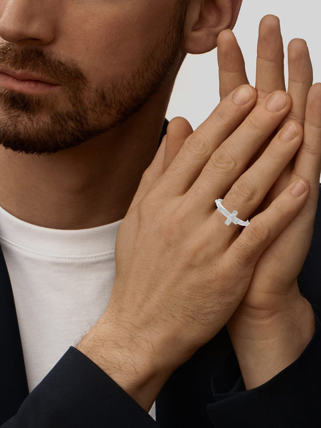 MEMOIR Men Sliver-Plated Christian spiritual Jesus Crucifix Cross Finger Ring