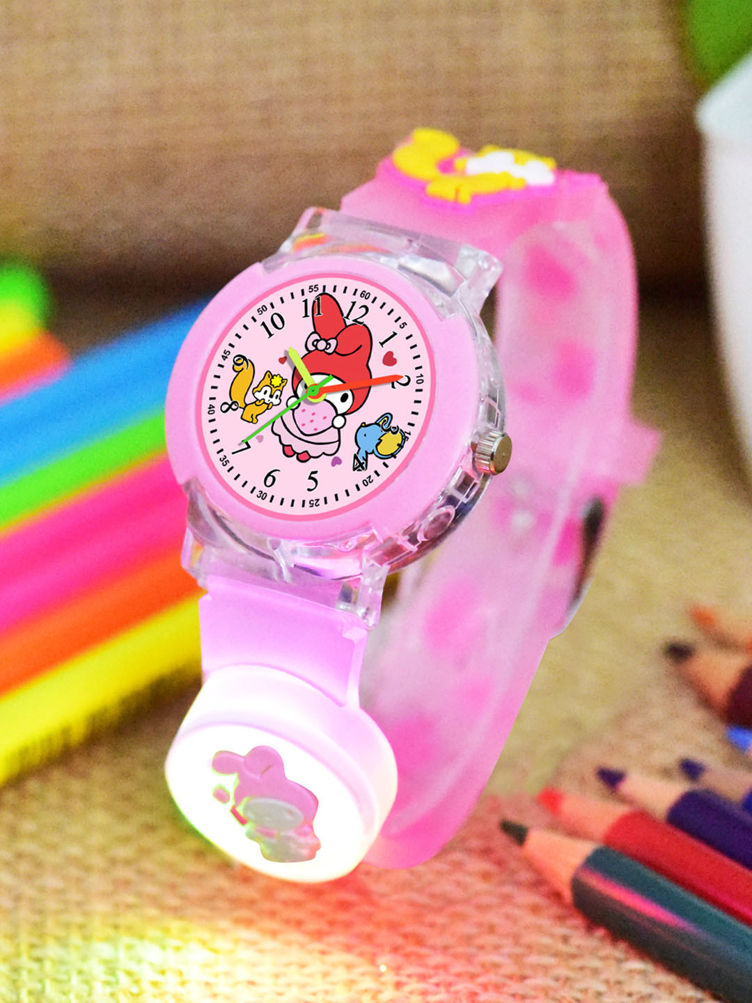 Shocknshop Kids- Girls Patterned LED Dial & Straps Analogue Watch 333 Melody Pink
