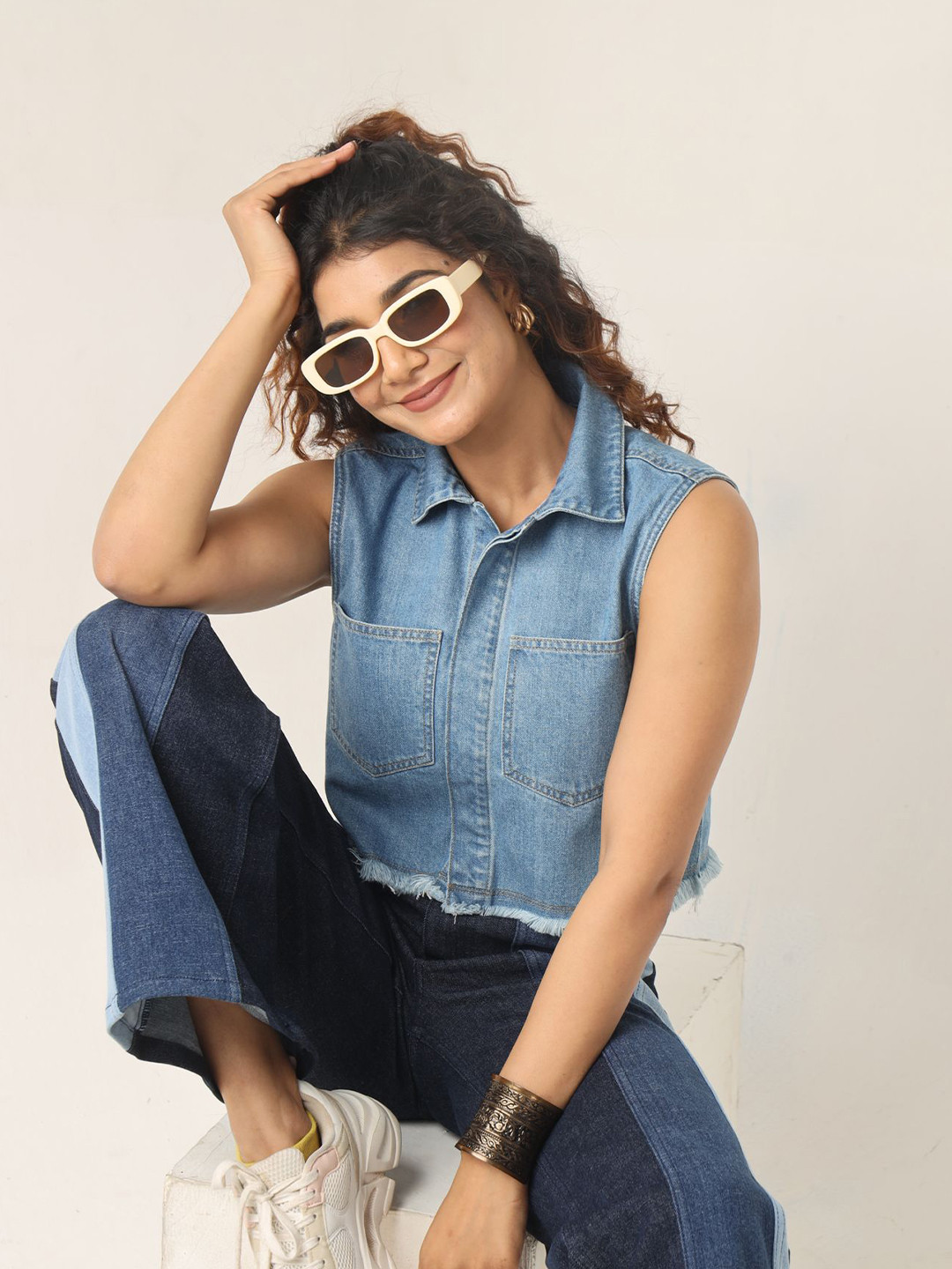 DAYER Women Cotton Denim Crop Top