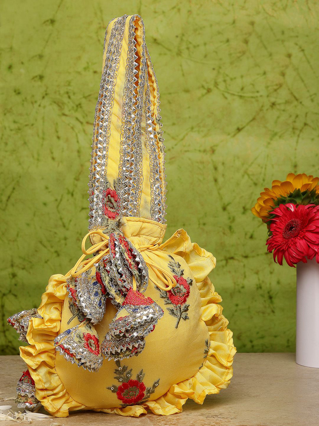 Dhrohar Embellished LaceWork Potli Clutch