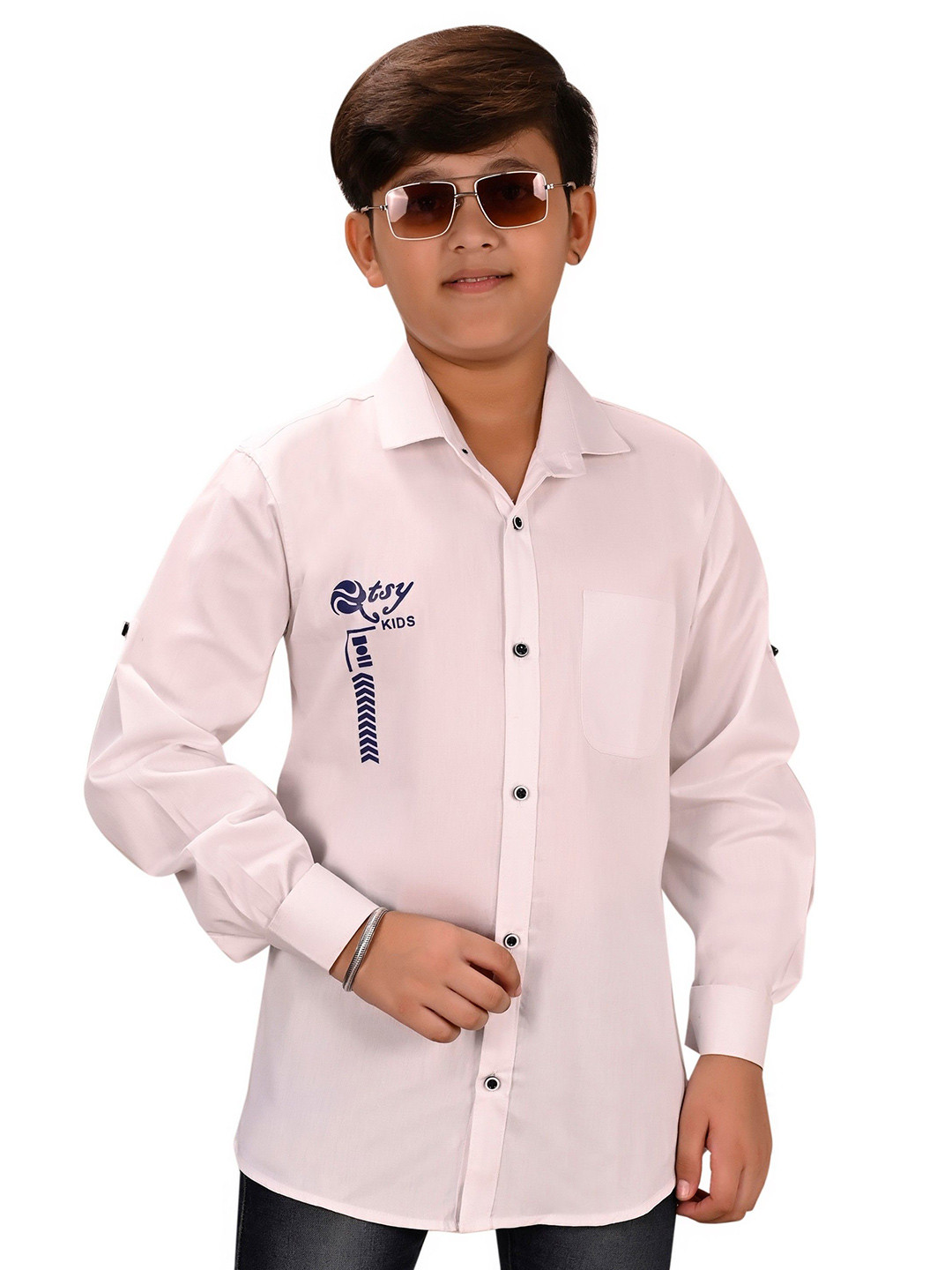 Eliq Boys Spread Collar Solid Cotton Casual Shirt