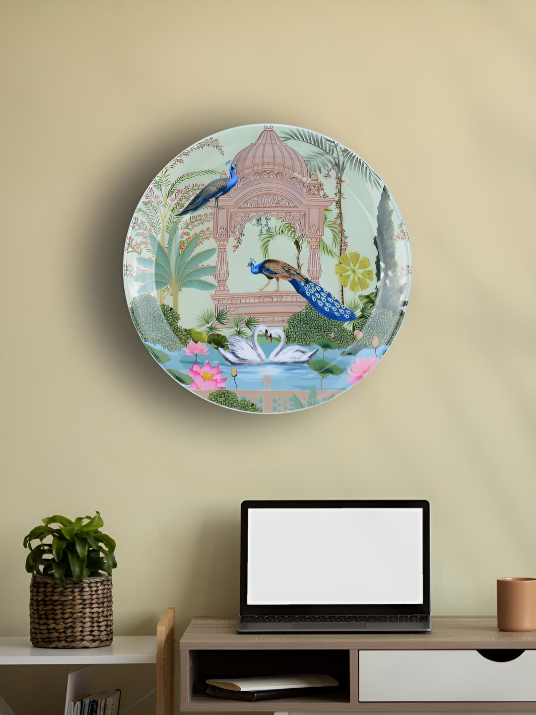 Maison Modern Peacock Metal Ethnic Motifs Hanging Hall Wall Plates-10In
