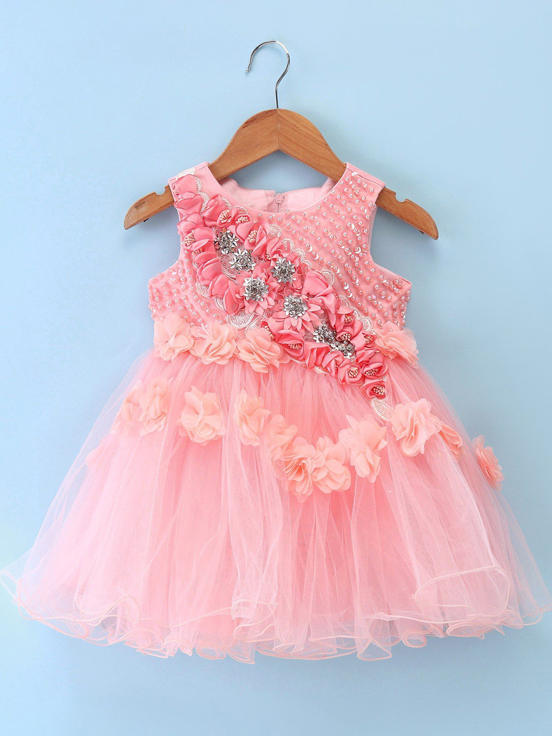 Mark & Mia Girls Embellished Self Design Fit and Flare Dress