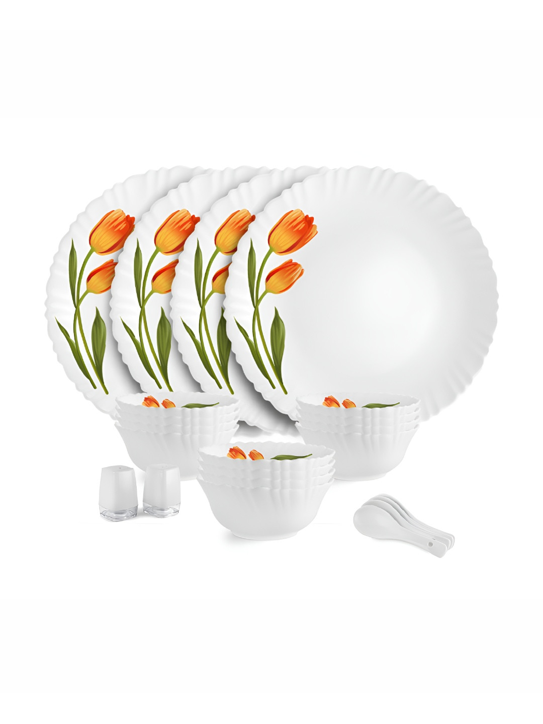 Cello Dazzle Series White 22 Pieces Floral Printed Opalware Microwave Safe Dinner Set