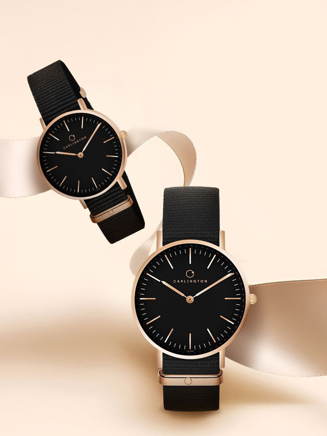 CARLINGTON Unisex Bracelet Style Straps Analogue Couple Watch 2045 Black M + 2045