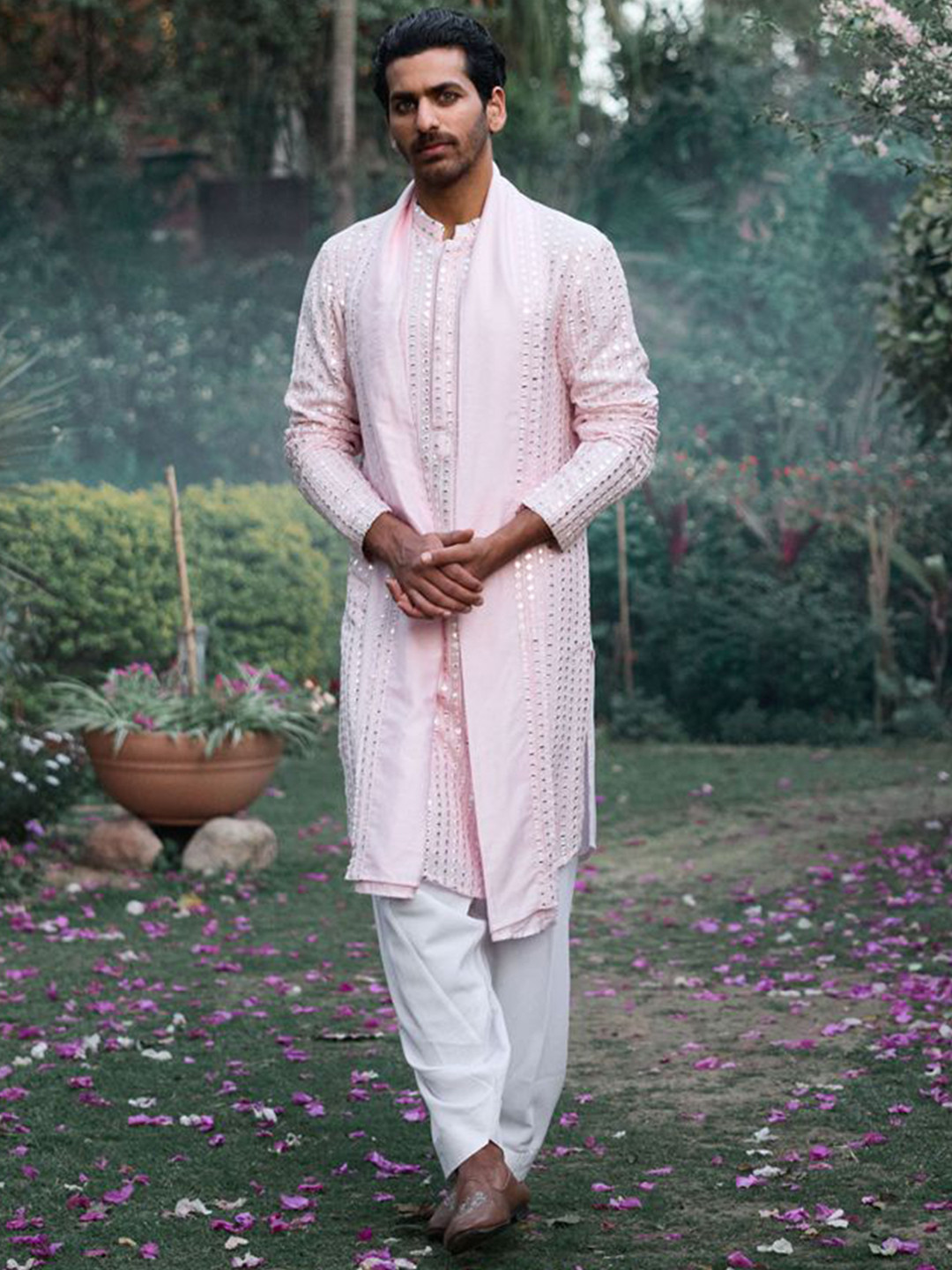 Ankit V Kapoor Jalalgarh Embroidered Silk Georgette Straight Kurta with Salwar & Dupatta