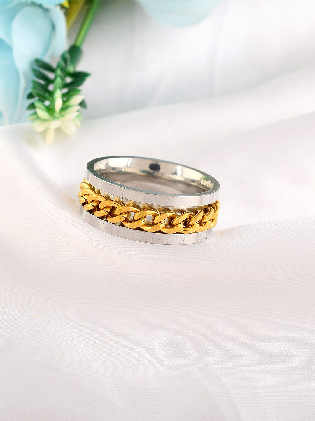 MEMOIR Men Gold-Plated Dual Tone Spinner Finger Ring