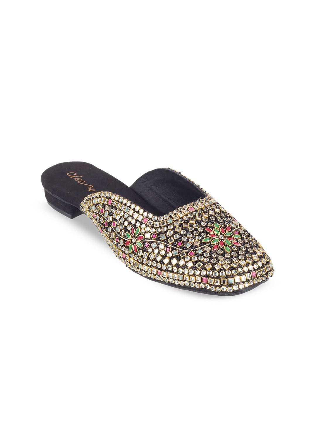 Cheemo Women Embellished Open Back Ethnic Block Mules