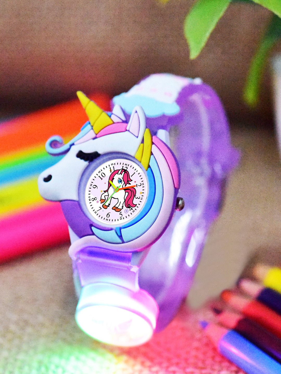 Shocknshop Girls Patterned Dial & Straps Analogue Watch 332 Unicorn Purple