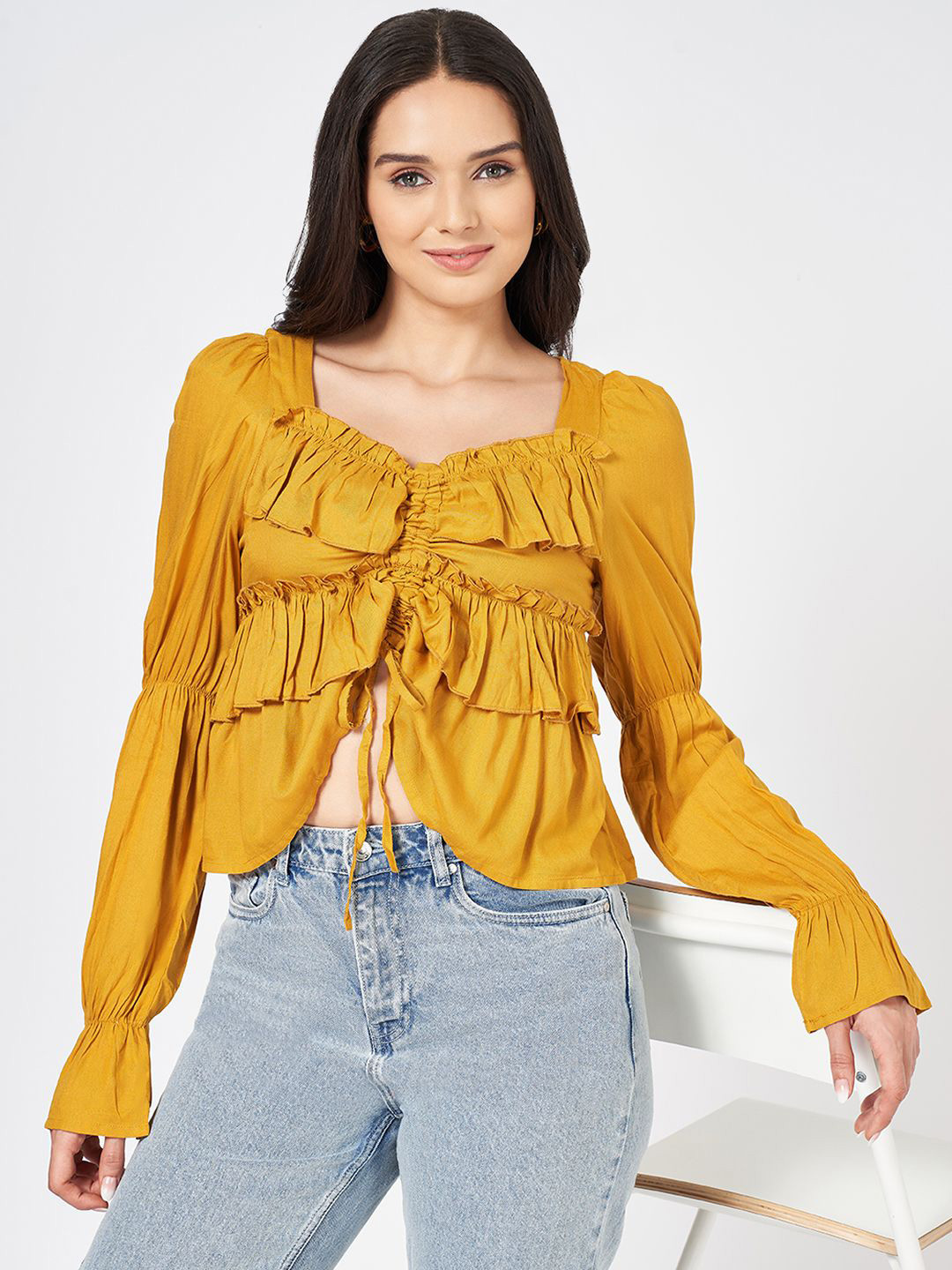 People Bell Sleeve Crop Top