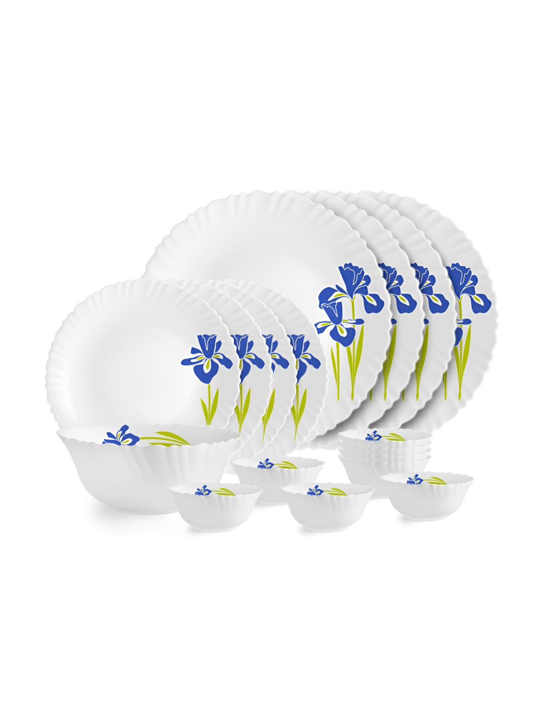 Cello Dazzle Series White Floral Opalware Dishwasher and Microwave Safe 17 Piece Dinner Set