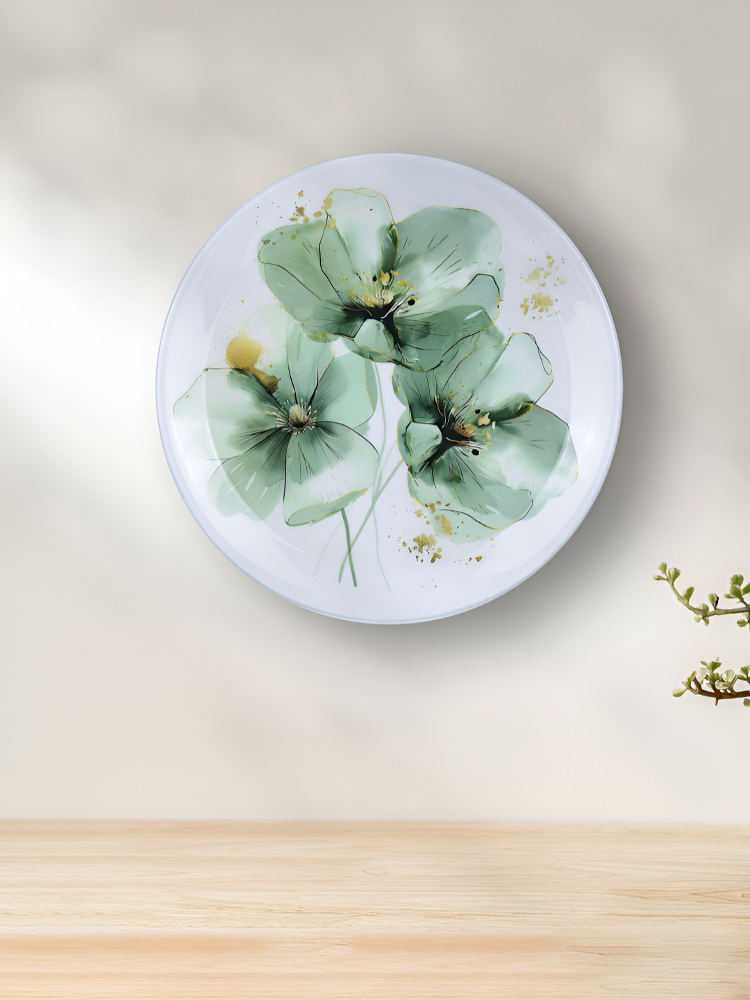 Maison Modern Emerald Bloom Flowers Metal Matte Hanging Hall Wall Plates-10In