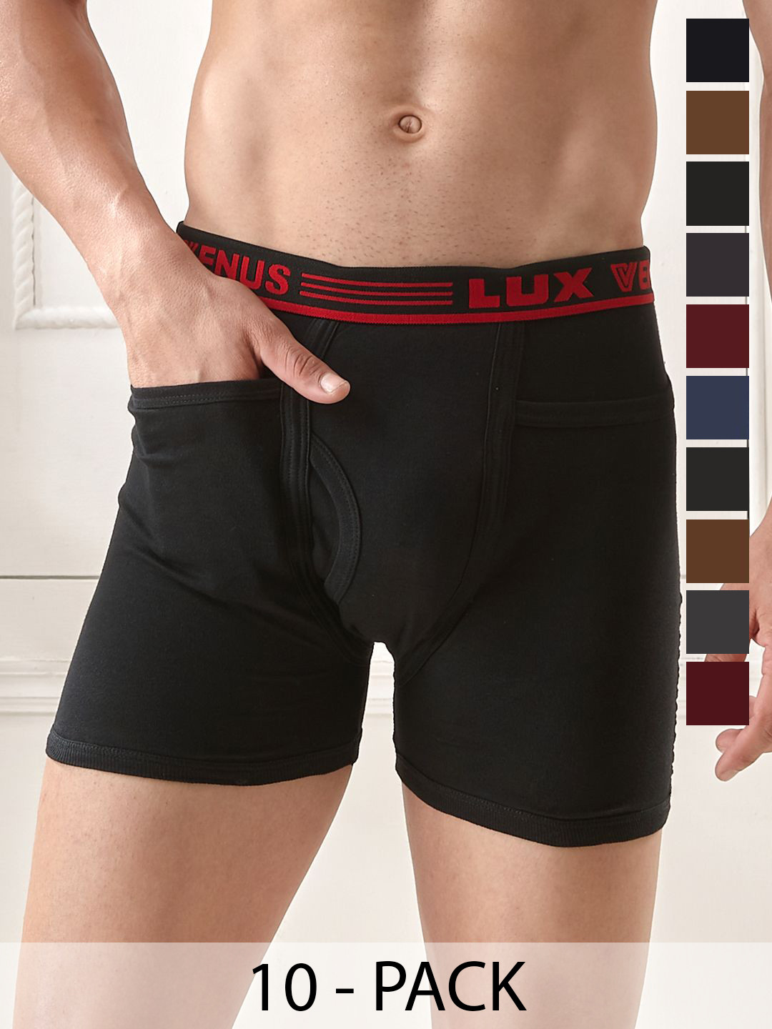 Lux Venus Men Pack of 10 Assorted Cotton Pocket Trunks