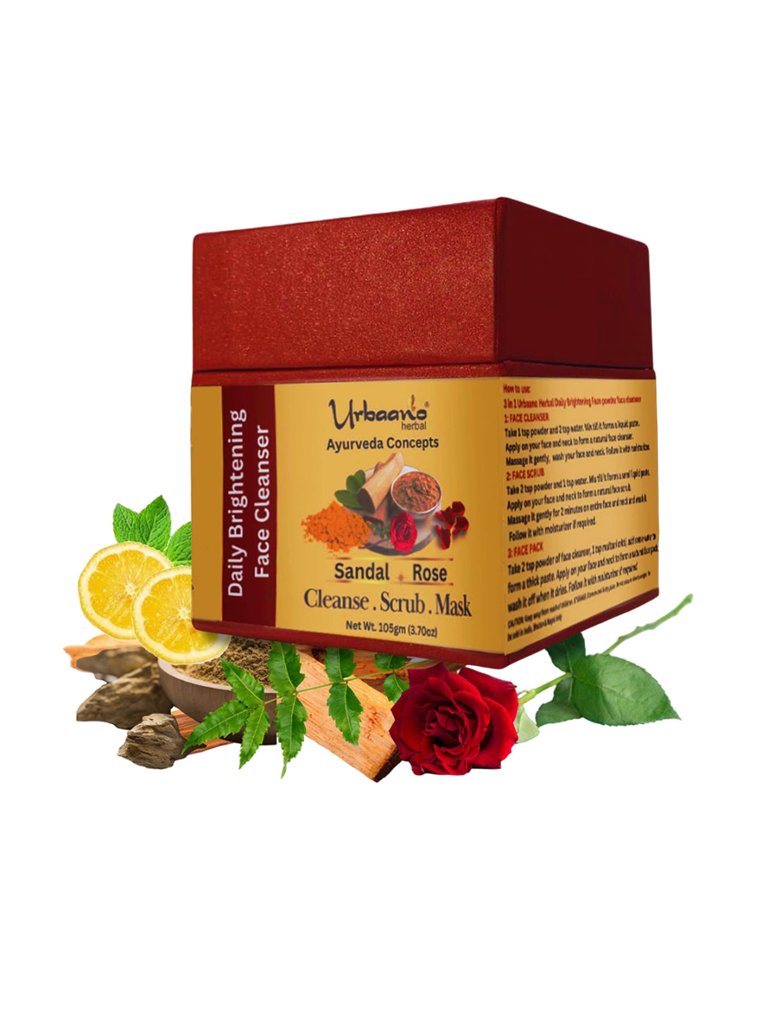 Urbaano Herbal Ayurveda Concepts Sandal Rose Cleanse Scrub Mask - 105g