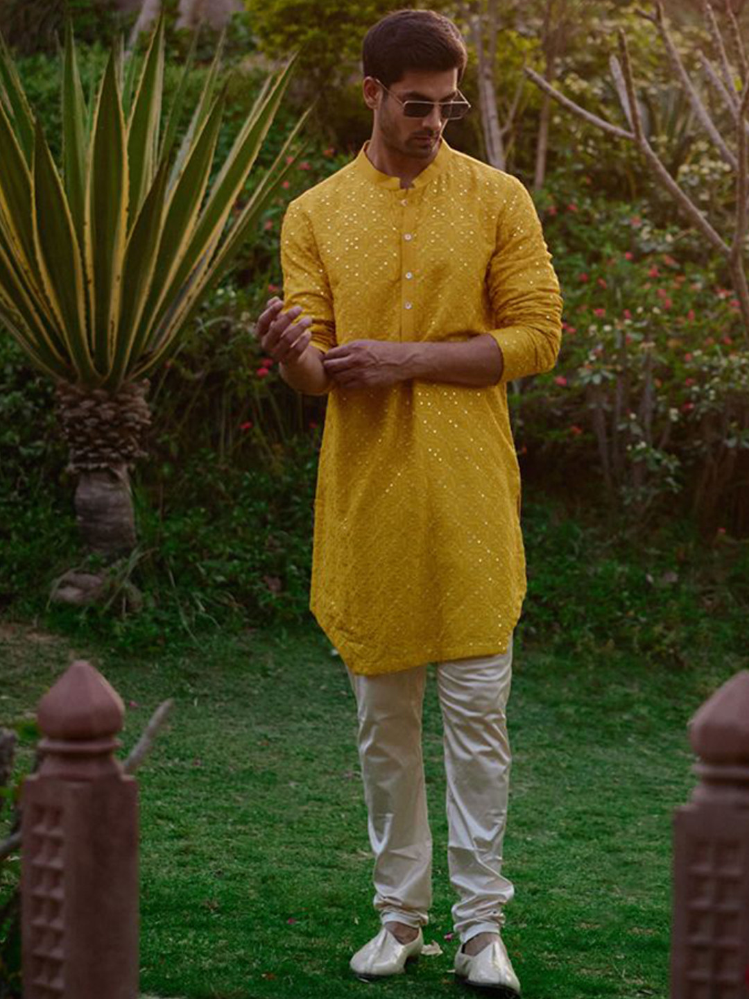 Ankit V Kapoor Dholpur Geometric Embroidered Mirror Work Straight Kurta with Churidar