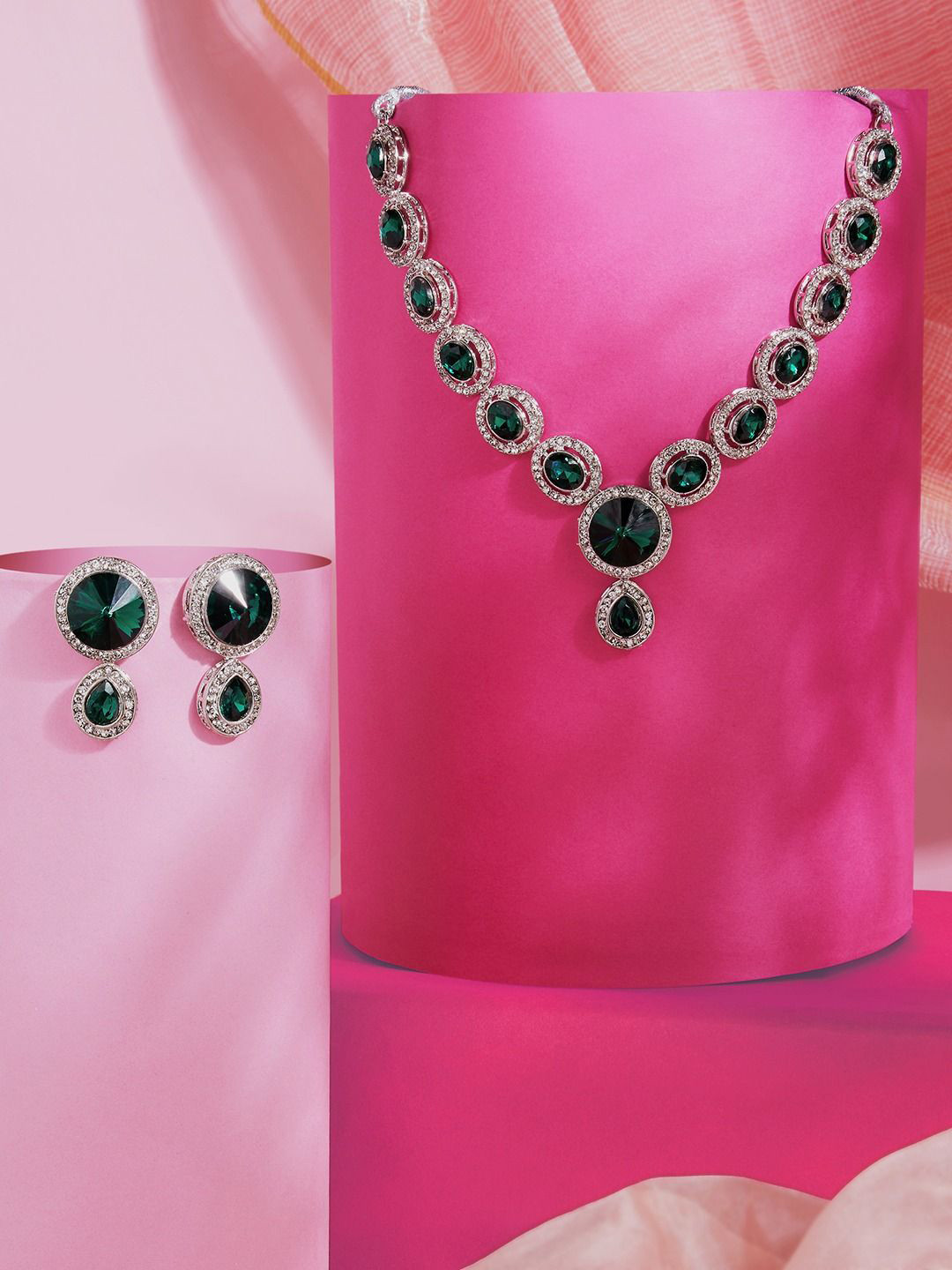 AMI Sliver-Plated Austrian Diamonds Stone Studded Jewellery Set