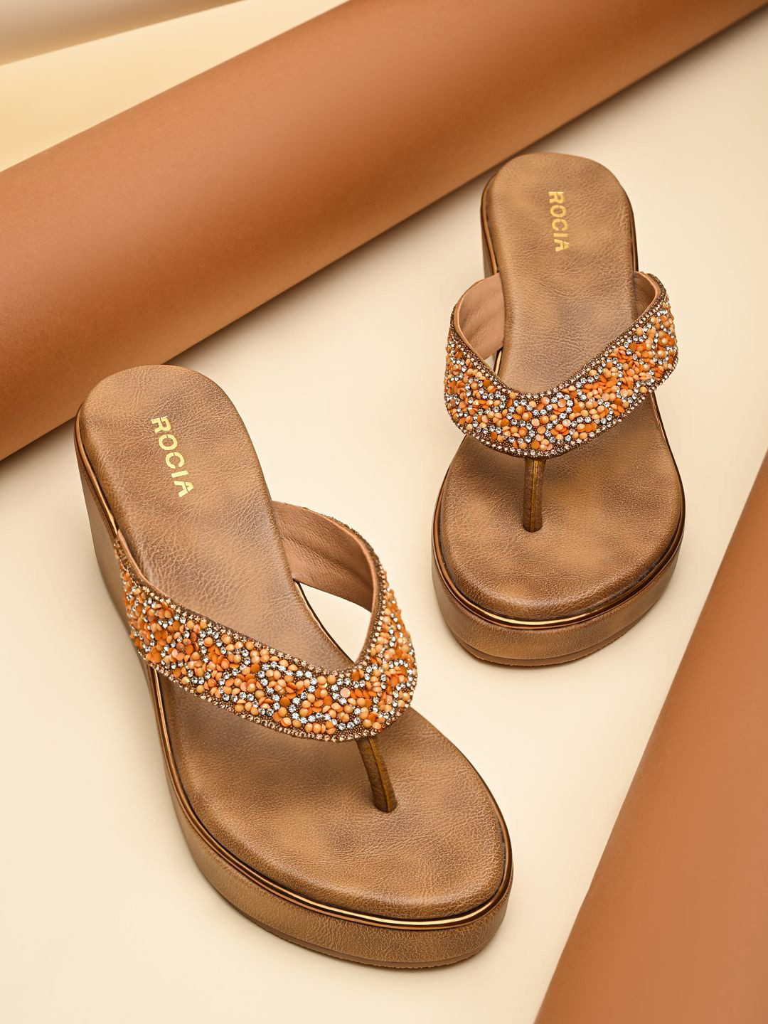 Rocia Embroidered Synthetic Platform Heel Sandals