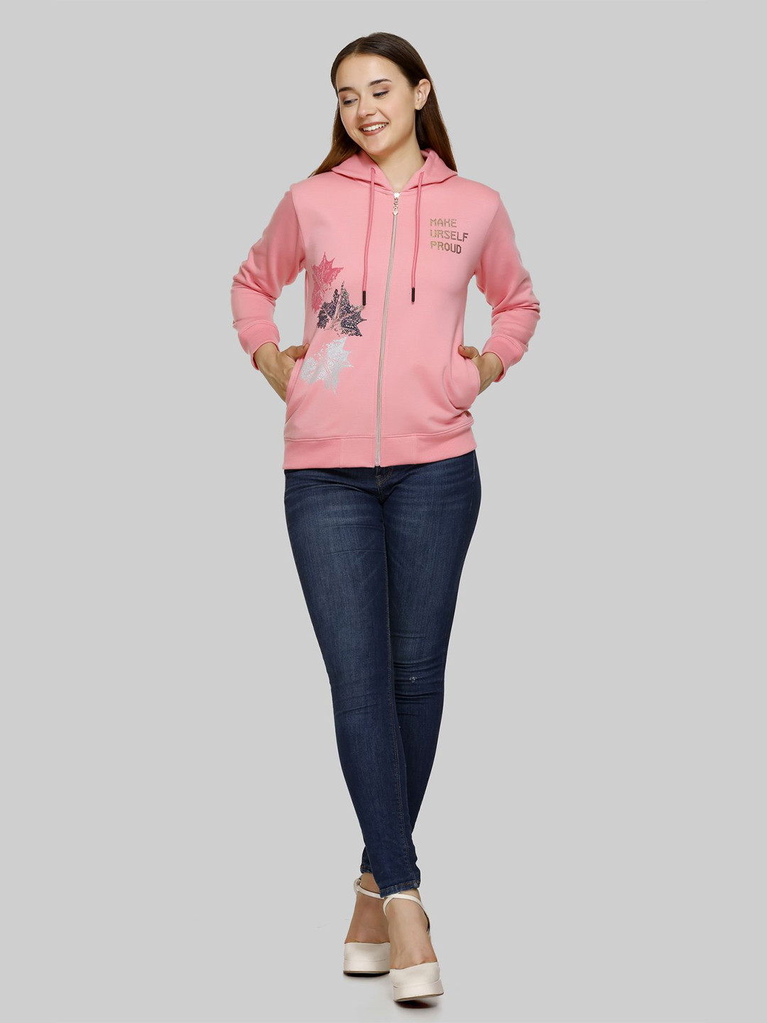 Pink Marie Women Pink Long Sleeves Hooded Sweatshirt