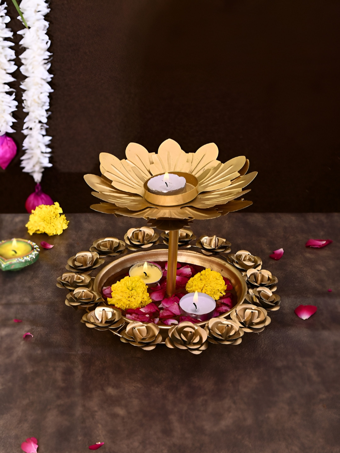 Aapno Rajasthan Lotus Urli With Candle Holder