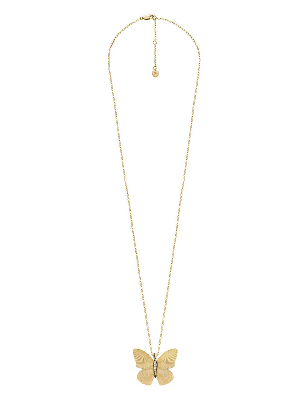 Fossil Gold-Plated Stone Studded Butterfly Pendant With Chain