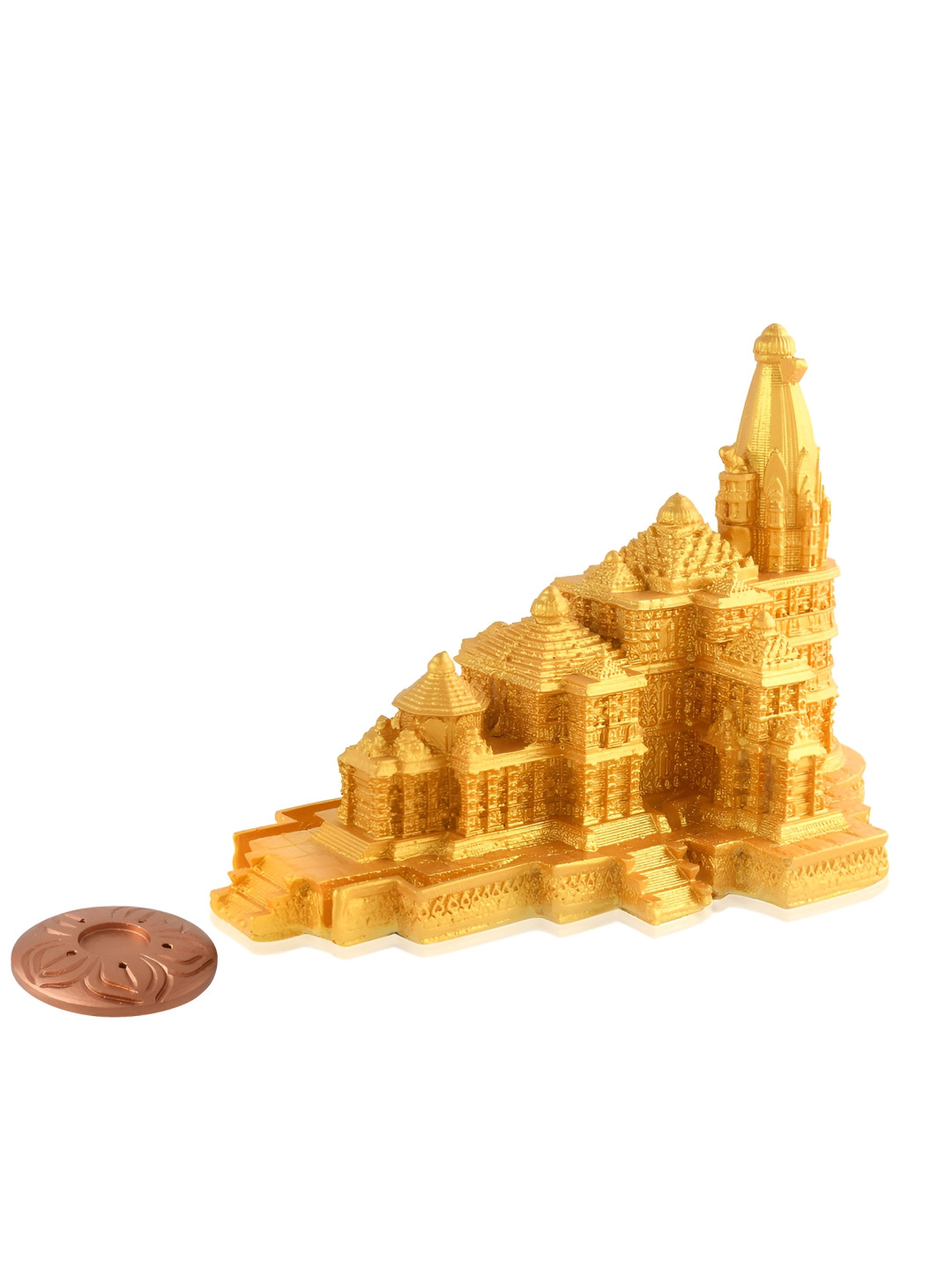 MEMOIR Ayodhya Ram Mandir Gold Brass Metallic Prayer Room Set of 2 Medium Showpieces - 5 Inches