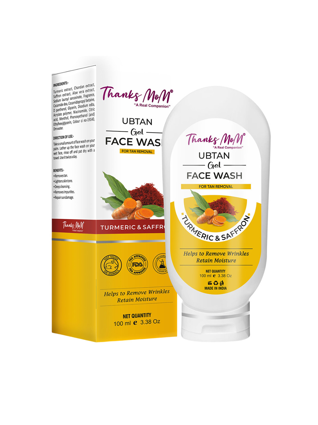 THANKS MOM Ubtan Gel Face Wash With Turmeric & Saffron For Tan Removal - 100 ml