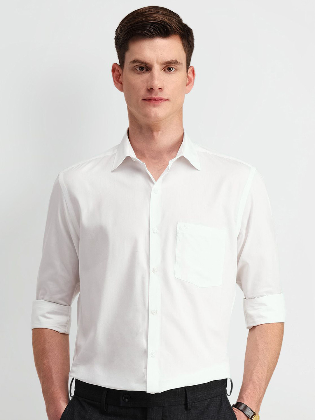 Arrow Men Classic Spread Collar Solid Cotton Formal Shirt