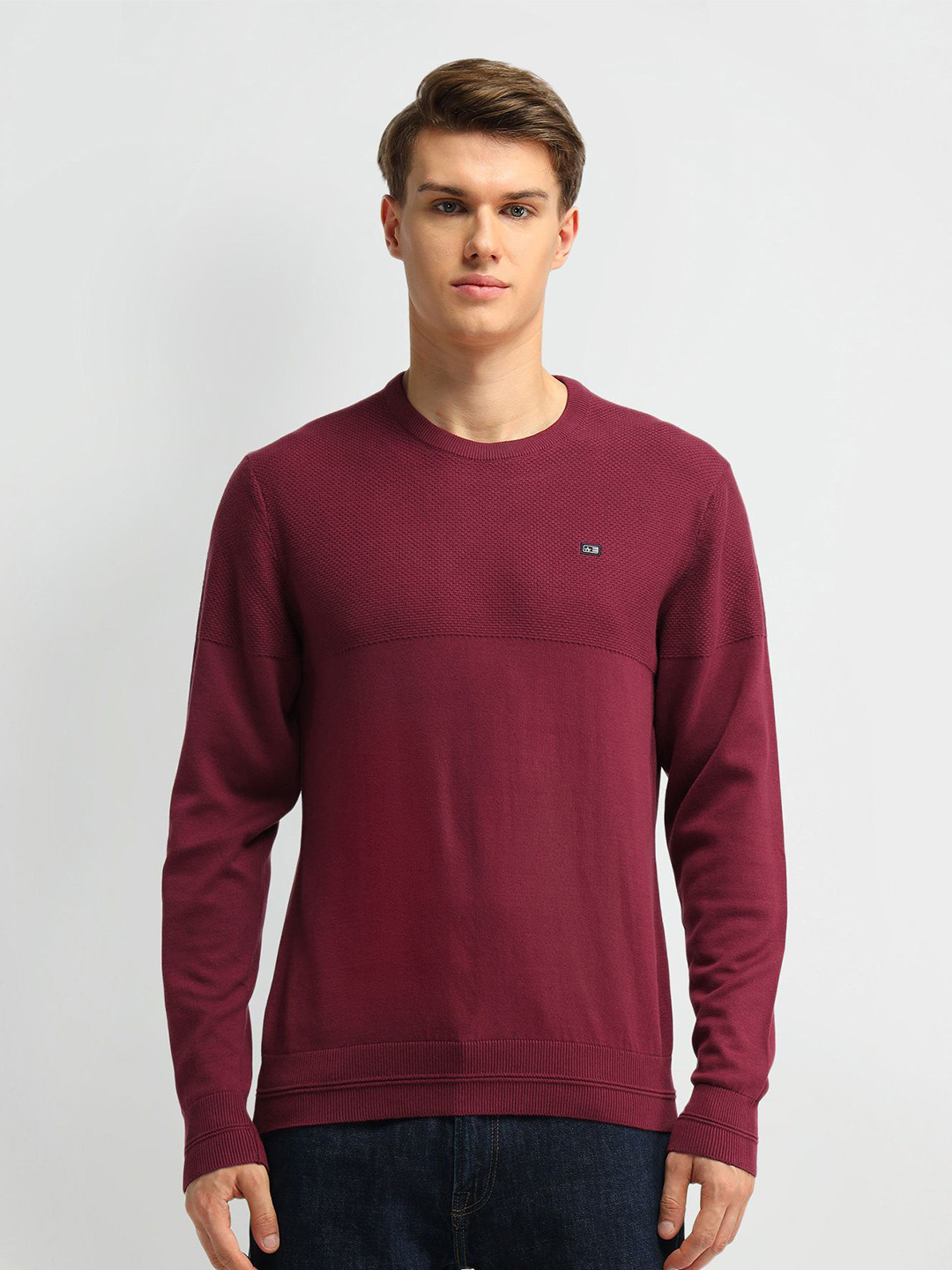 Arrow Sport Men Brand Logo Self Design Pullover